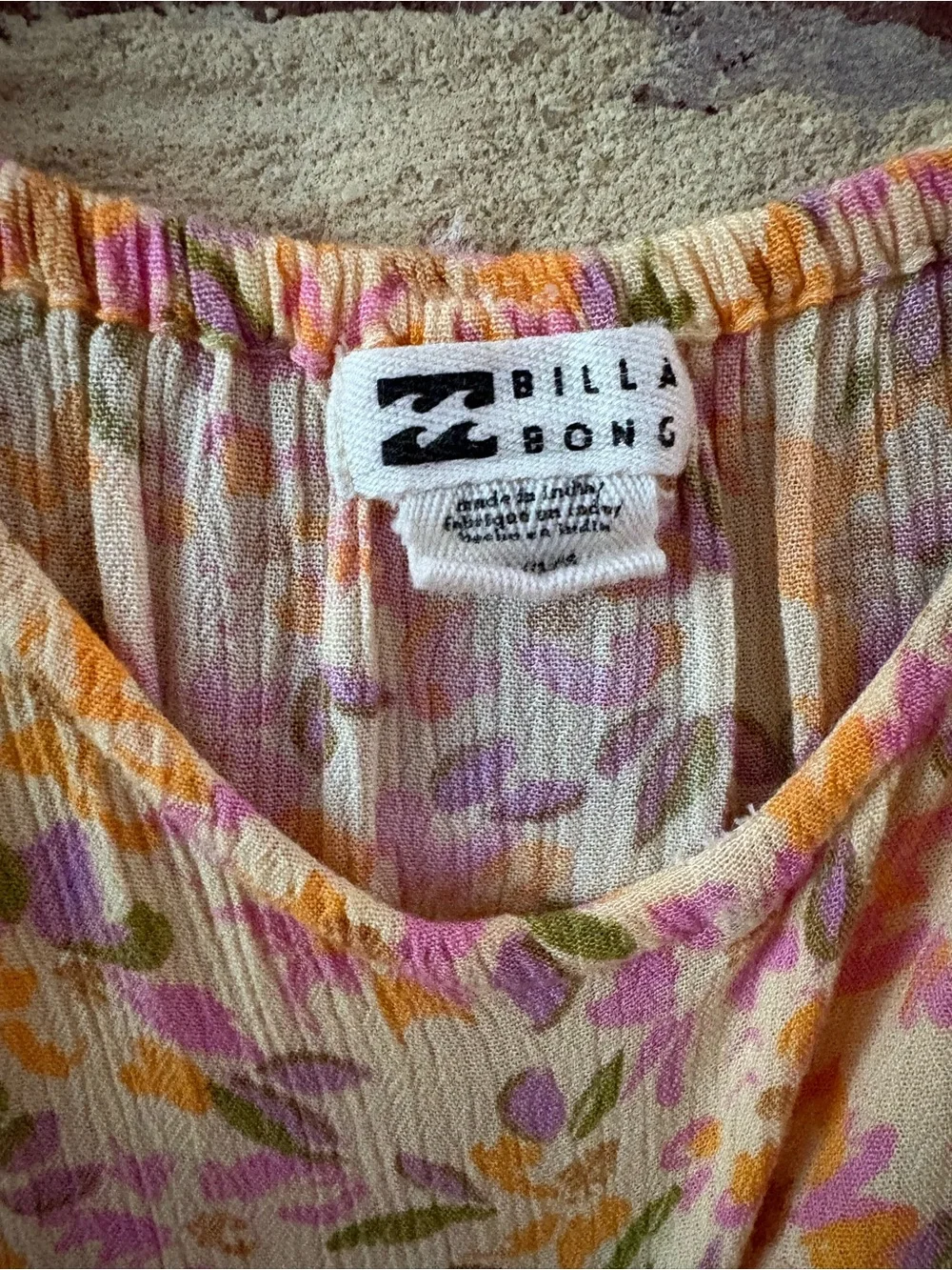 Billabong Cream Floral Scoop-Neck Dress with Pink and Orange Accents - Picture 4 of 4